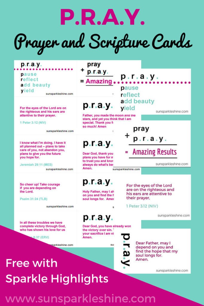 Add some sparkle to your day with prayer and scripture cards. Bible verses combine with heart-felt prayers to lift your day. Free download for subscribers.