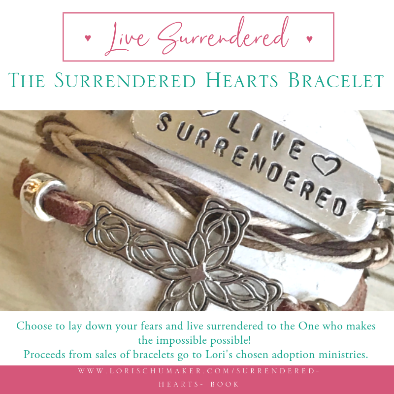Surrendered Hearts bracelet in support of adoption ministry. See Surrendered Hearts book by Lori Schumaker