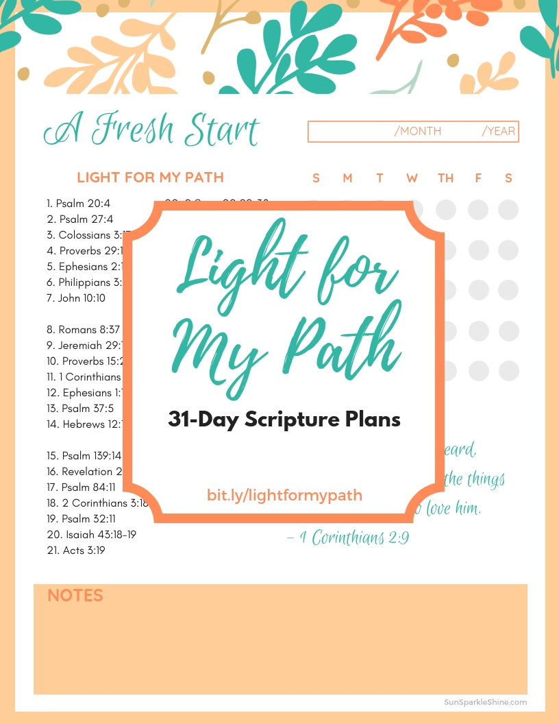 Build your Bible reading habit with the Light for my Path 31-day Scripture plans from SunSparkleShine.